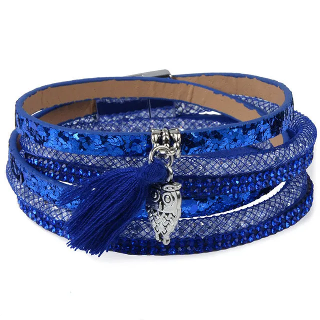 13styles Candy Wide Crystal Leather Velvet Boho Bracelet Magnetic Buckle Bohemian Tassel Bracelet For Women Men Boho Jewelry