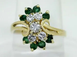 14K Emerald & Diamond Cocktail Ring