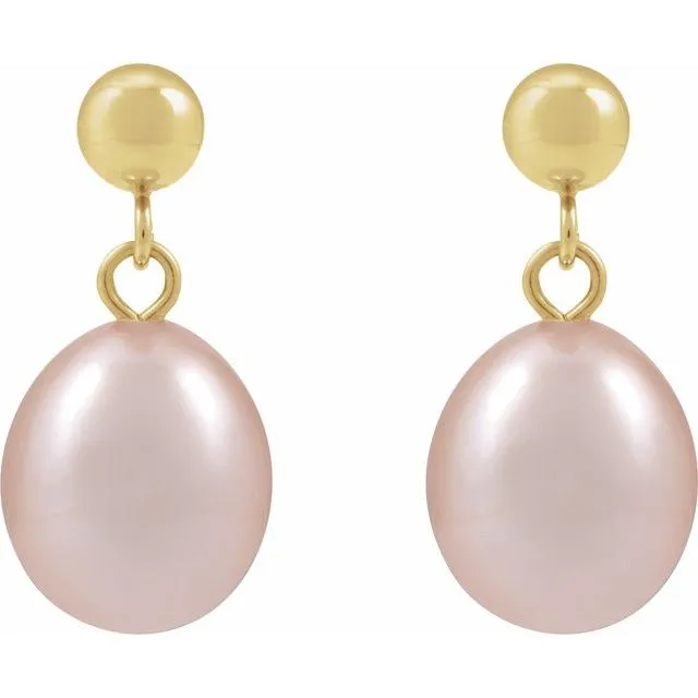 14K Gold Cultured Pink Freshwater Pearl Earrings