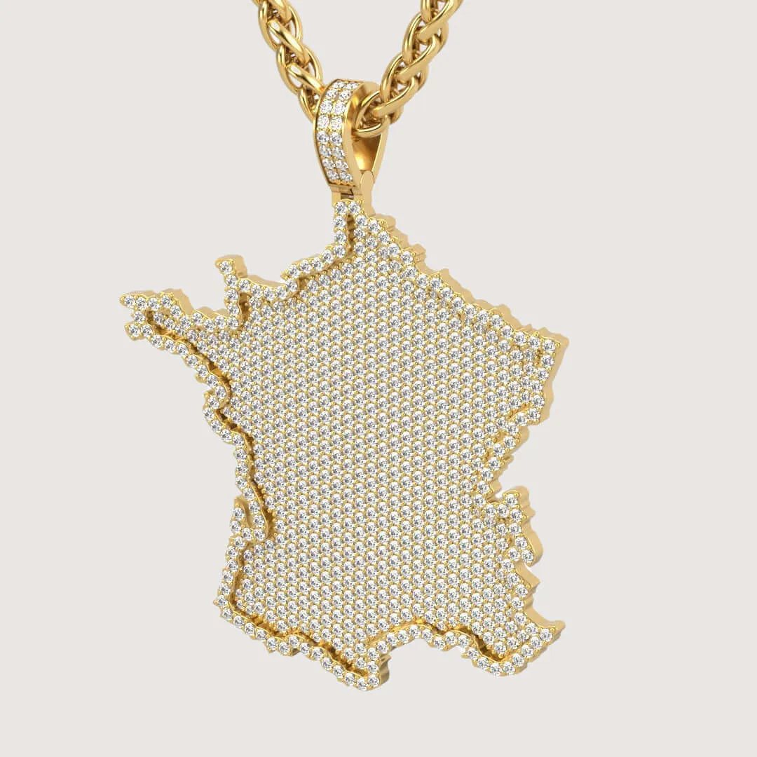 14k Gold France Flag Pendant with Lab Diamonds