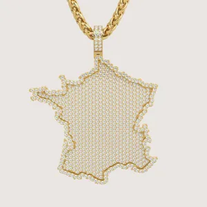 14k Gold France Flag Pendant with Lab Diamonds