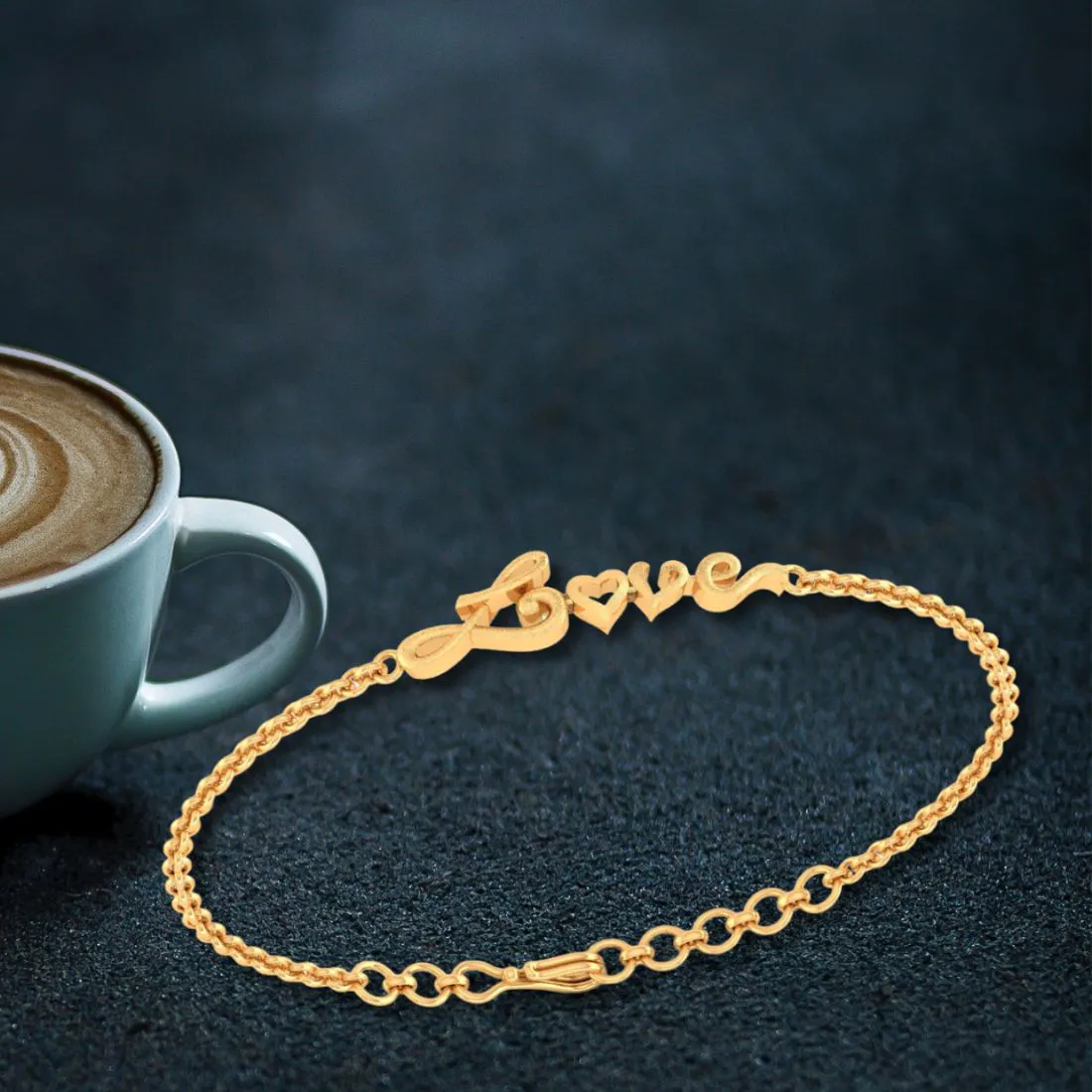 14k 'love' Word Gold Bracelets With O Heart