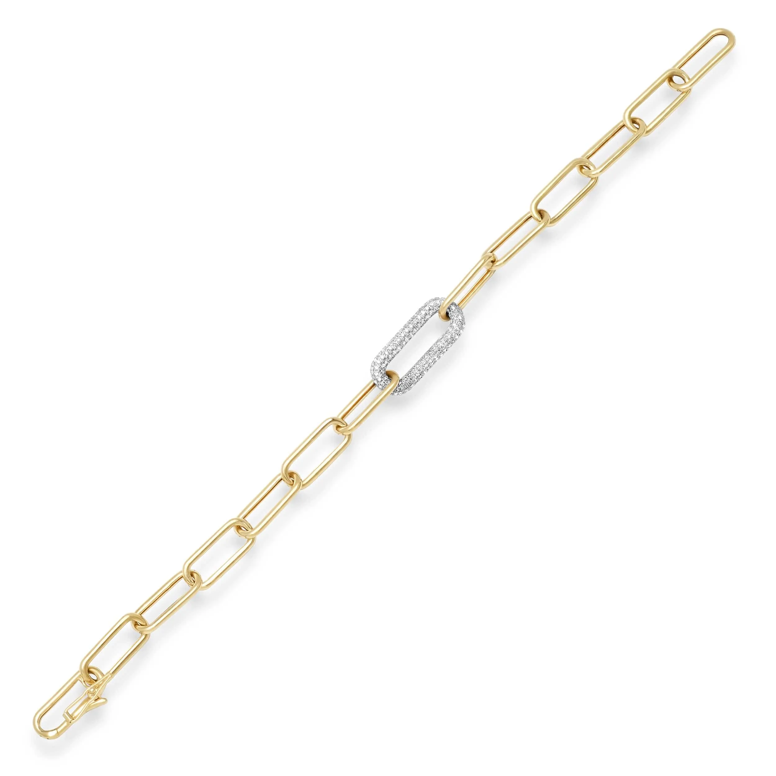 14K Paper Clip Bracelet with One Large Micro-Pave Diamond Link