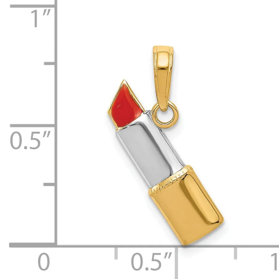 14k Two Tone Gold Red Enamel Lipstick Pendant