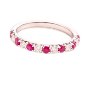 14k White Gold Diamond & Ruby Band