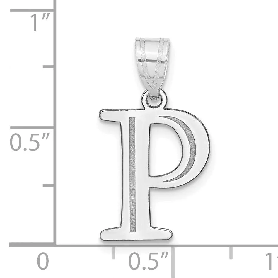 14k White Gold Etched Finish Block Letter P Initial Design Pendant