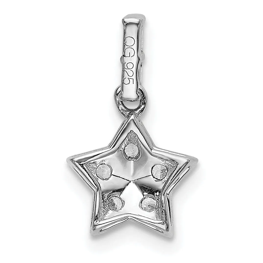 14k White Gold Open Back Polished Finish 0.124CT Diamond Star Design Charm Pendant