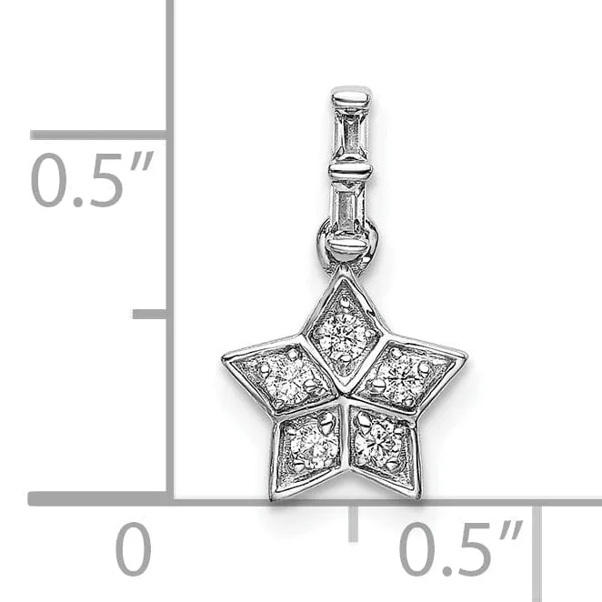 14k White Gold Open Back Polished Finish 0.124CT Diamond Star Design Charm Pendant