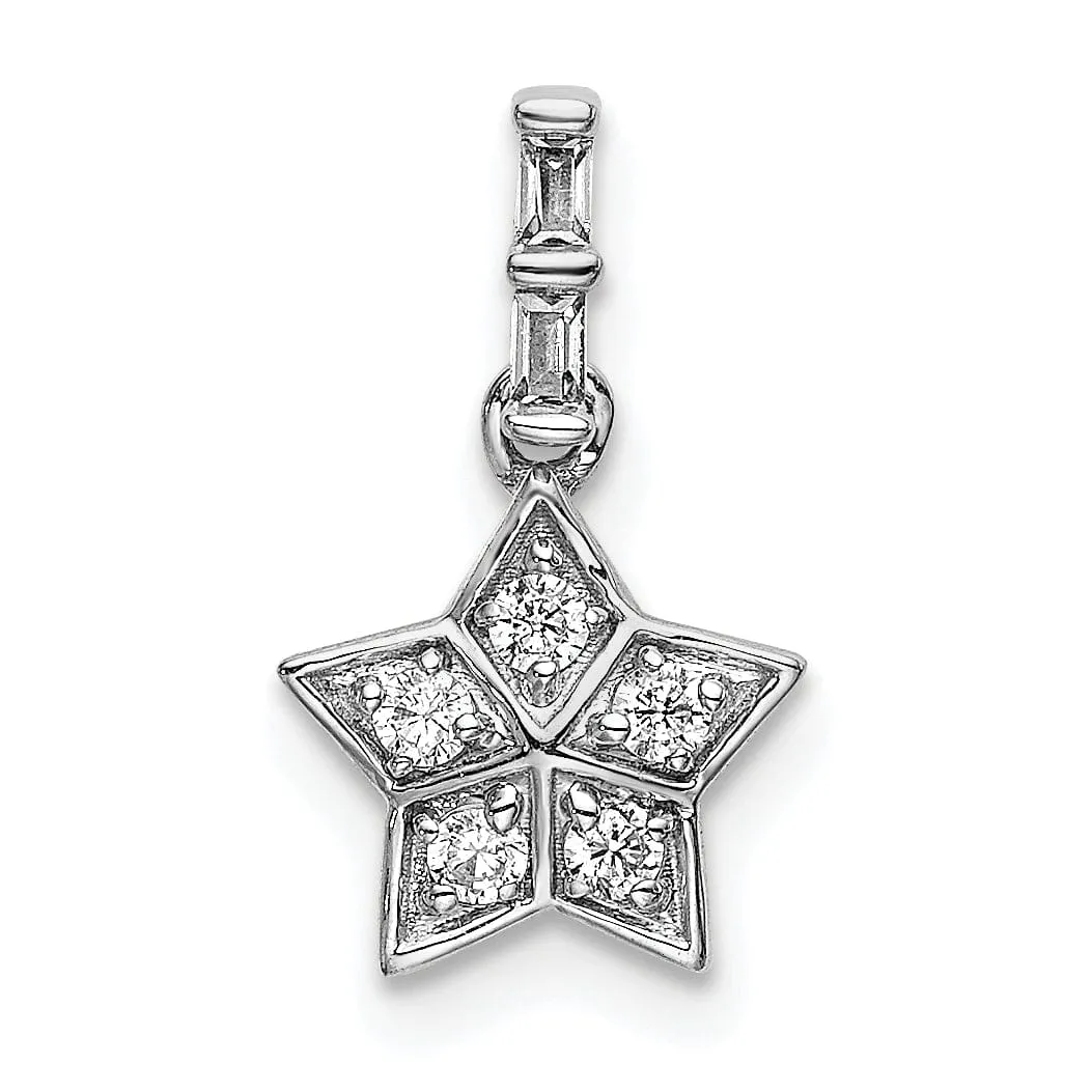 14k White Gold Open Back Polished Finish 0.124CT Diamond Star Design Charm Pendant