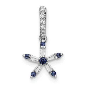 14k White Gold Open Back Polished Finish Blue Sapphire and Diamond Star Charm Pendant