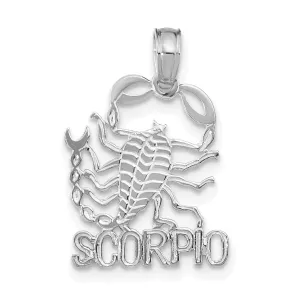 14K White Gold Polished Textured Finish Zodiac SCORPIO Charm Pendant