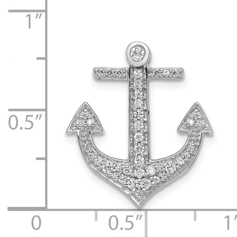 14k White Gold Rhodium 1/4ct. Weight Diamond Anchor Slide Pendant