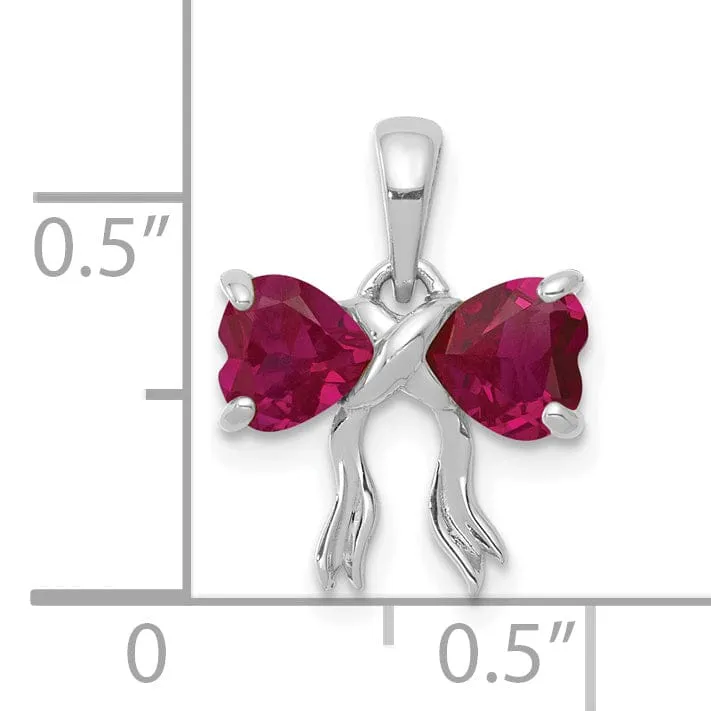 14k White Gold Ruby Birthstone Bow Pendant