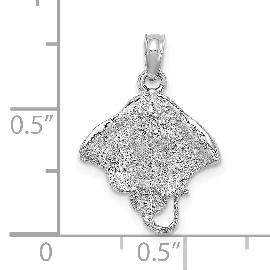 14K White Gold Solid Casted Textured Polished Finish Stingray Charm Pendant