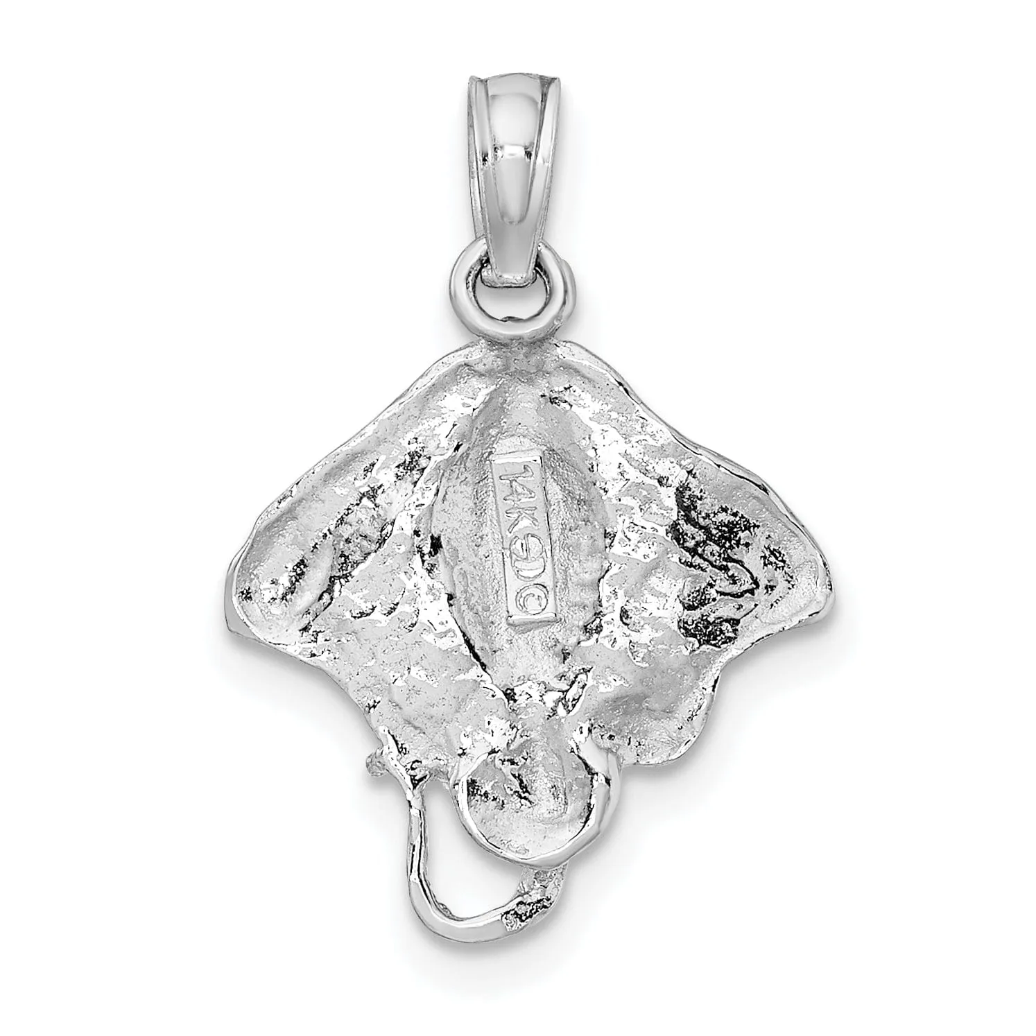 14K White Gold Solid Casted Textured Polished Finish Stingray Charm Pendant