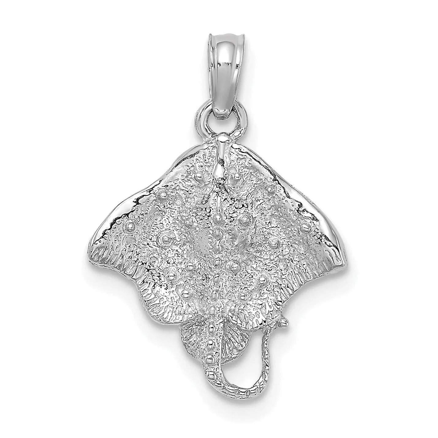 14K White Gold Solid Casted Textured Polished Finish Stingray Charm Pendant