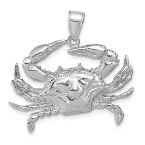 14K White Gold Solid Textured Polished Finish Blue Claw Crab Charm Pendant