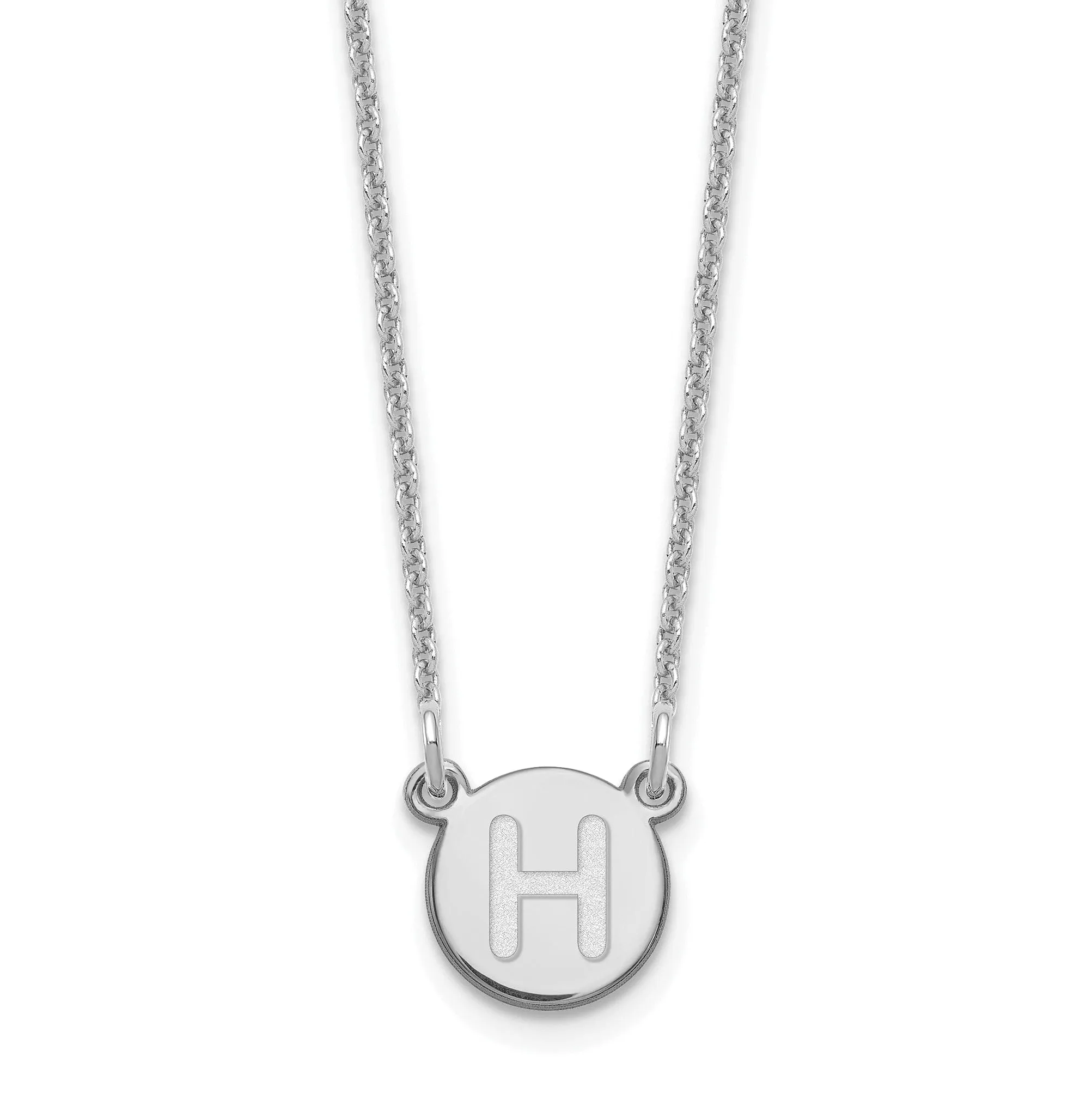 14k White Gold Tiny Circle Block Letter I Initial Pendant and Necklace