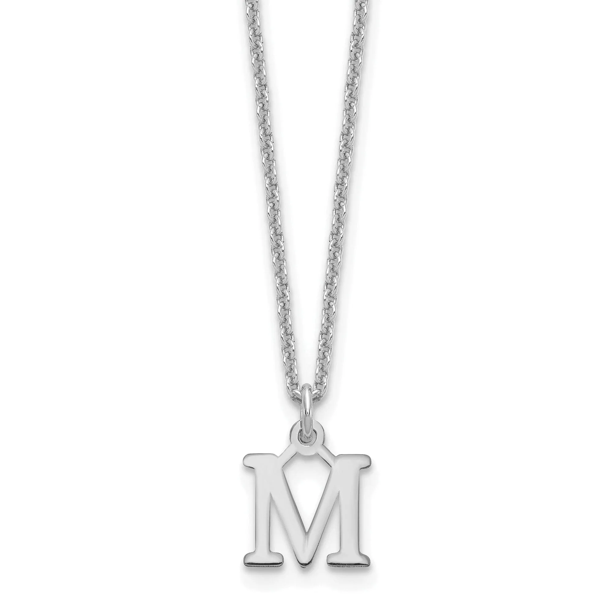 14k White Gold Tiny Cut Out Block Letter N Initial Pendant and Necklace