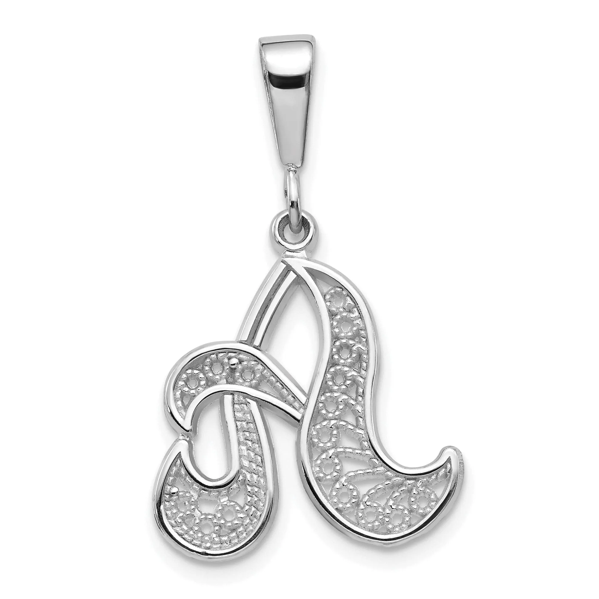 14K White GoldFancy Filigree Script Design Letter A Initial Pendant