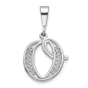 14K White GoldFancy Filigree Script Design Letter O Initial Pendant