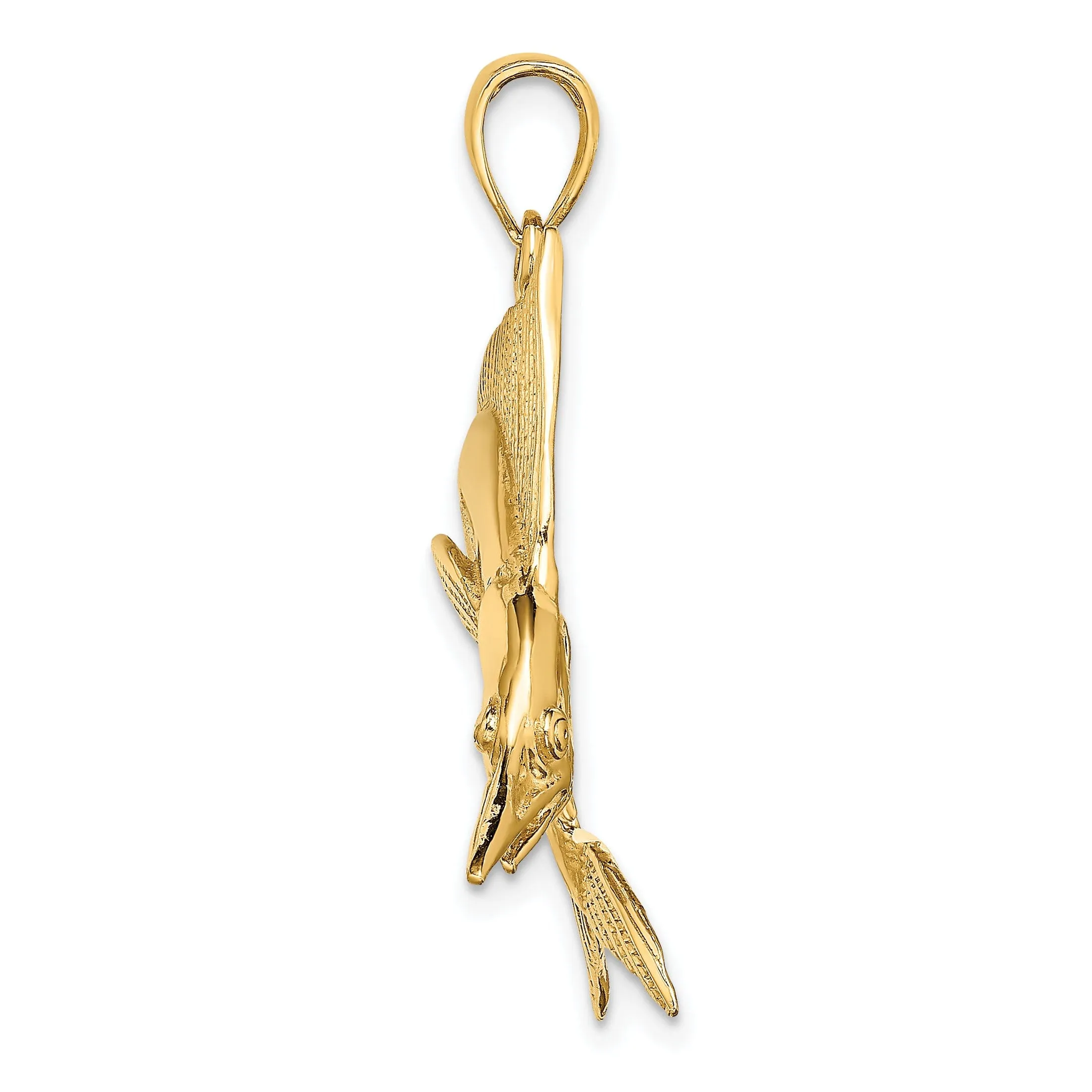 14K Yellow Gold 2-Dimensional Textured Polished Satin Finish Blue Marlin Fish Charm Pendant