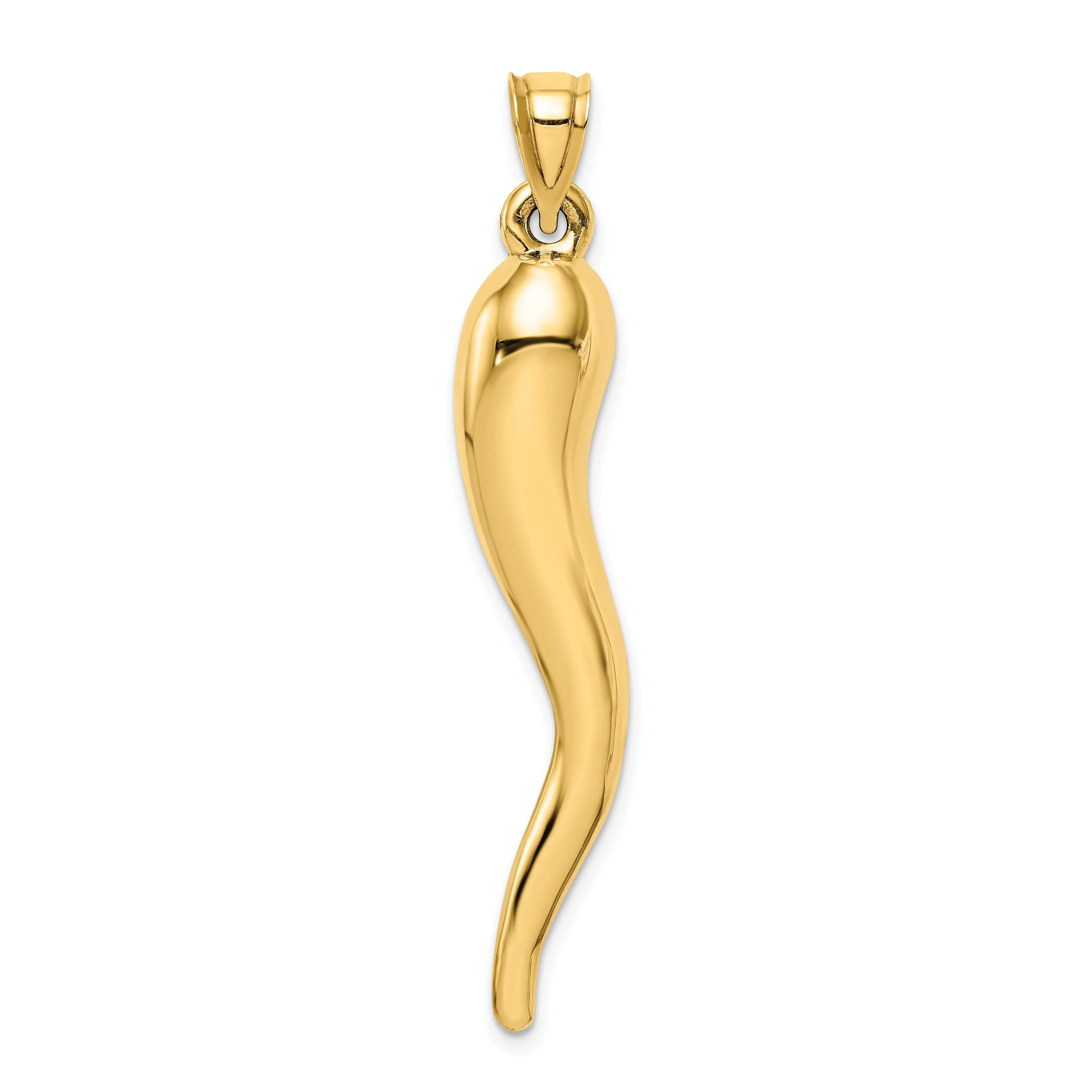 14k Yellow Gold Casted Hollow Polished Finish 3D Italian Horn Charm Pendant