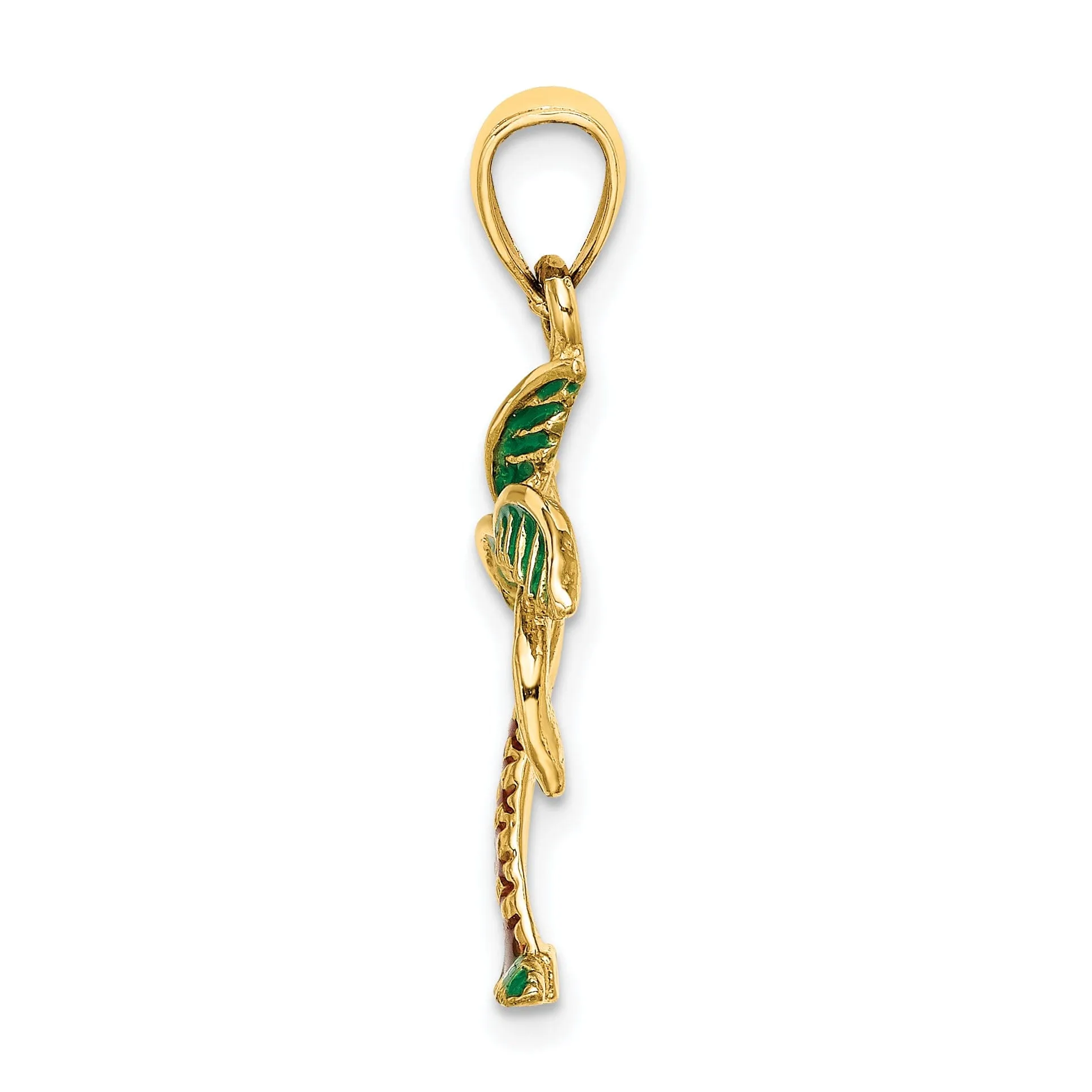 14K Yellow Gold Closed Back Solid Multi-Color Enamel Finish Palm Tree Charm Pendant