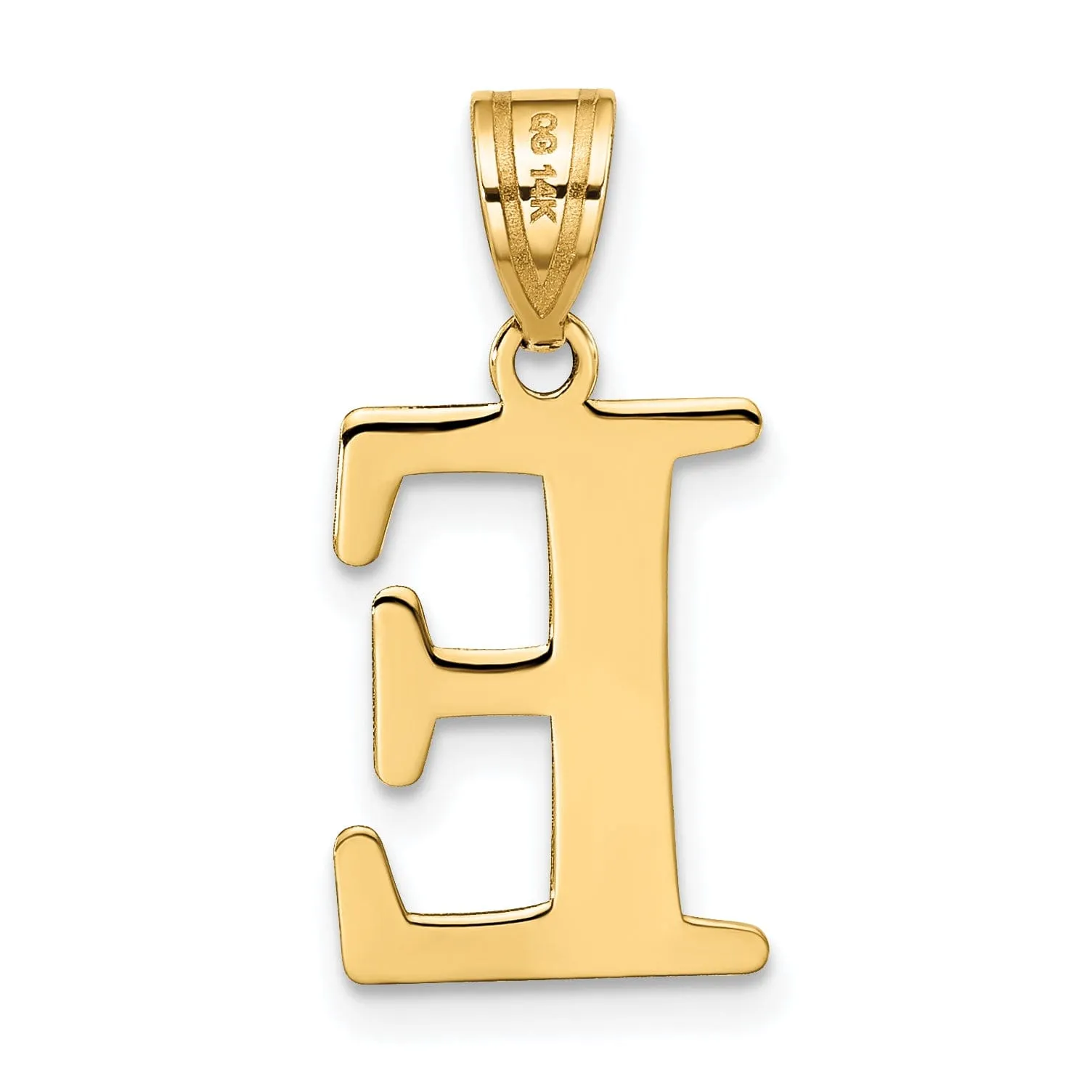 14k Yellow Gold Etched Finish Block Letter E Initial Design Pendant