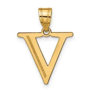 14k Yellow Gold Etched Finish Block Letter V Initial Design Pendant