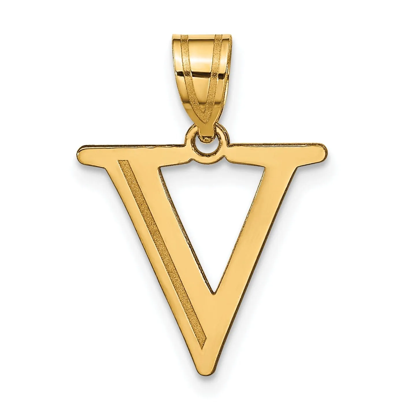 14k Yellow Gold Etched Finish Block Letter V Initial Design Pendant