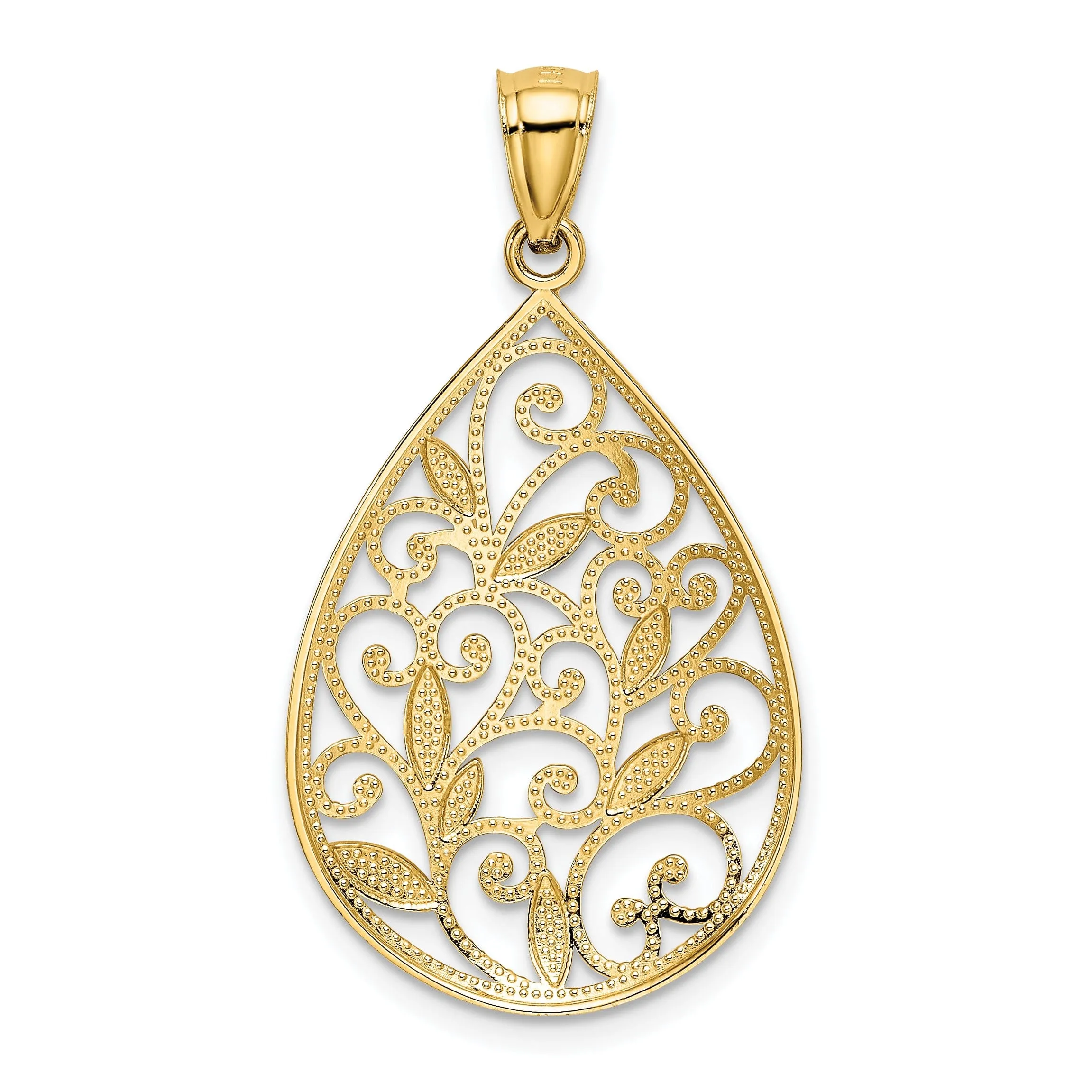 14k Yellow Gold Filigree Teardrop Pendant