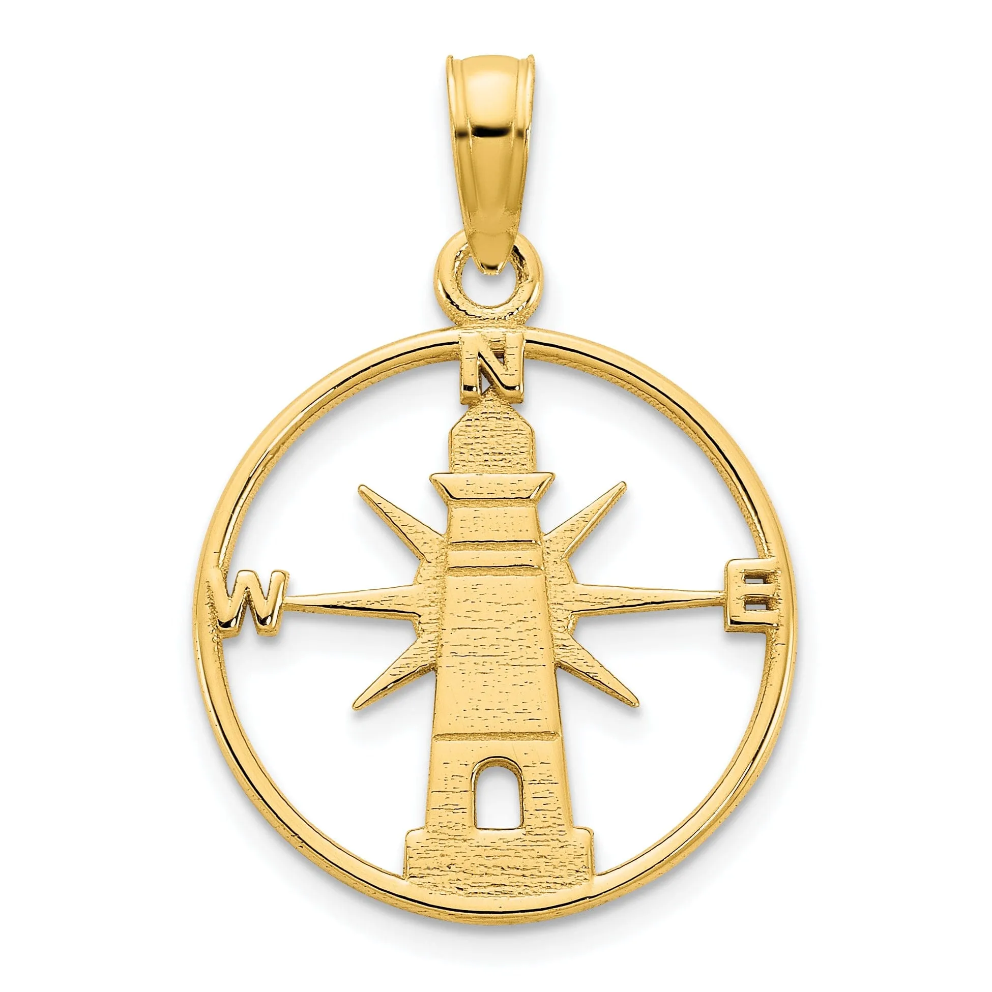 14k Yellow Gold Lighthouse with Compass Round Design Charm