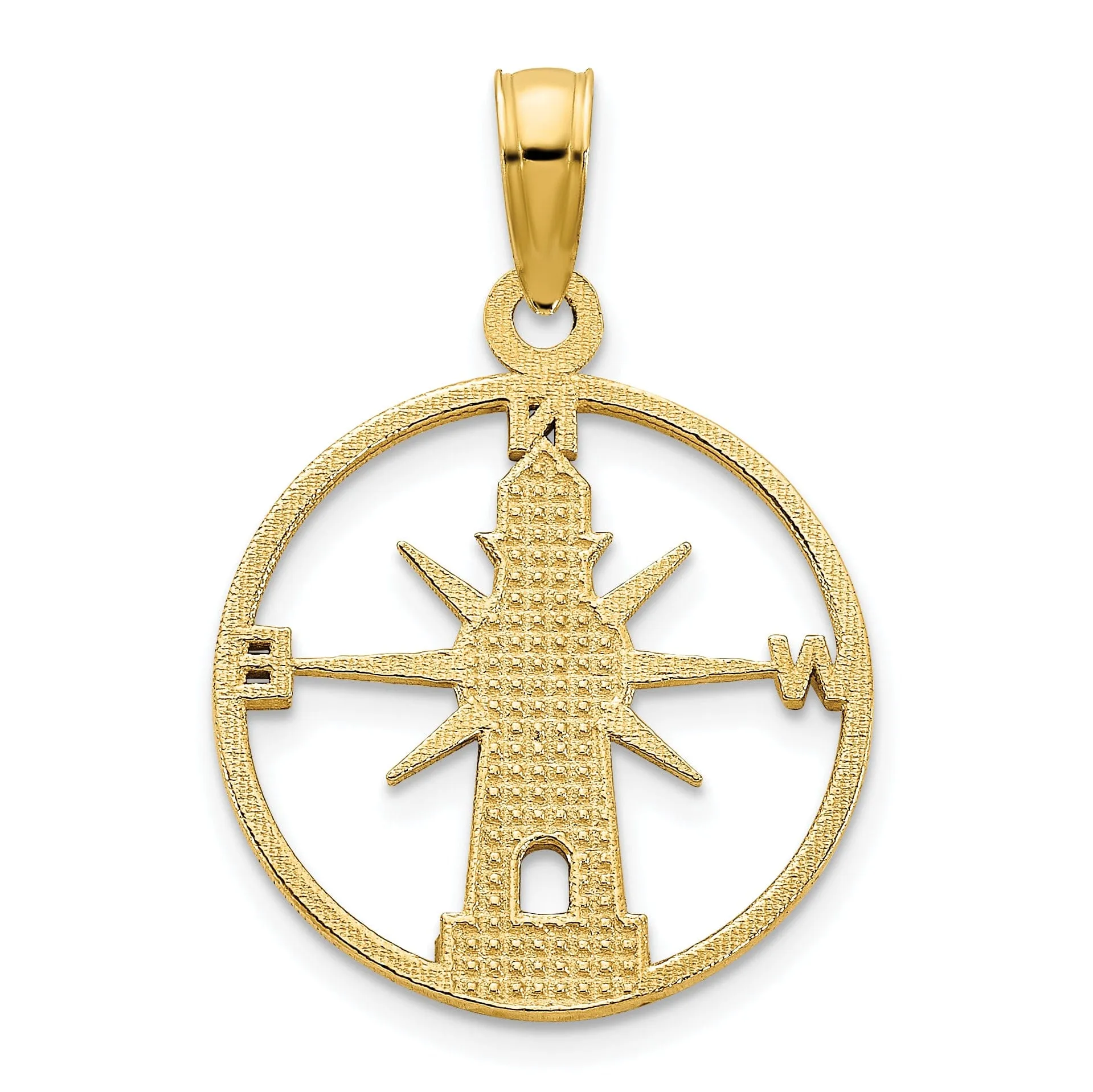 14k Yellow Gold Lighthouse with Compass Round Design Charm