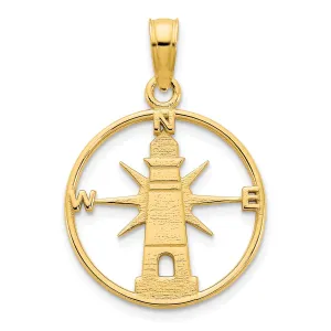 14k Yellow Gold Lighthouse with Compass Round Design Charm