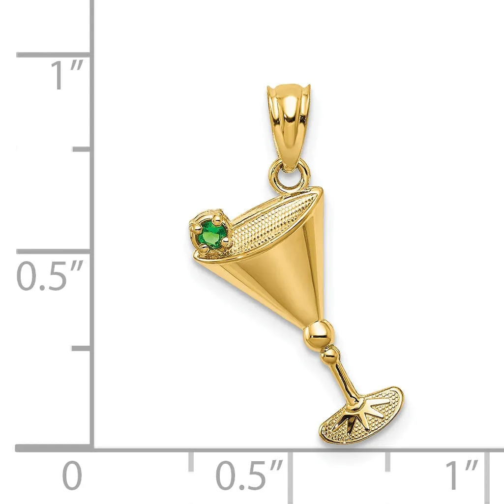 14k Yellow Gold Martini Glass Green Olive Charm