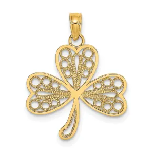 14K Yellow Gold Open Back Polished Finish Filigree Design 3-Leaf Clover Charm Pendant