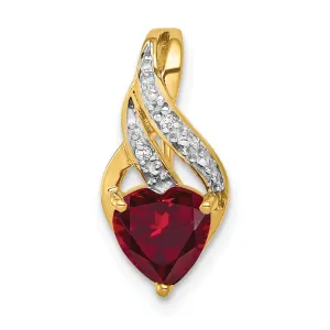 14k Yellow Gold Polished Finish 0.01-CT Diamond & Created 1.15-CT Ruby Heart Fancy Design Charm will fit 2mm Omega Pendant