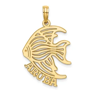 14K Yellow Gold Polished Finish Flat Back ARUBA with Cut Out Angelfish Design Charm Pendant