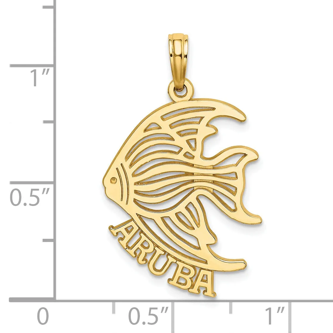 14K Yellow Gold Polished Finish Flat Back ARUBA with Cut Out Angelfish Design Charm Pendant