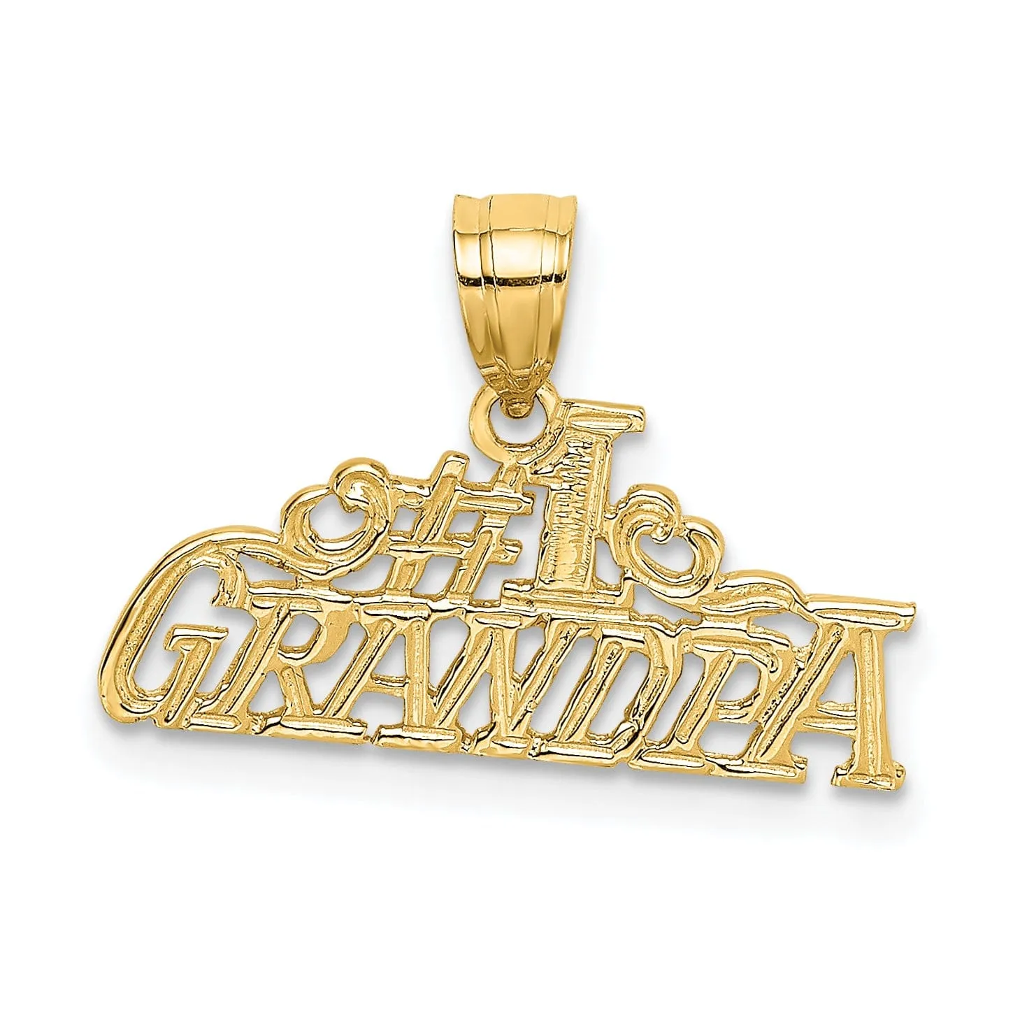 14k Yellow Gold Polished Textured Finish Flat Back Script #1 GRANDPA Charm Pendant