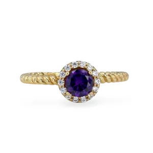 14K Yellow gold rope ring amethyst lab ring-222310