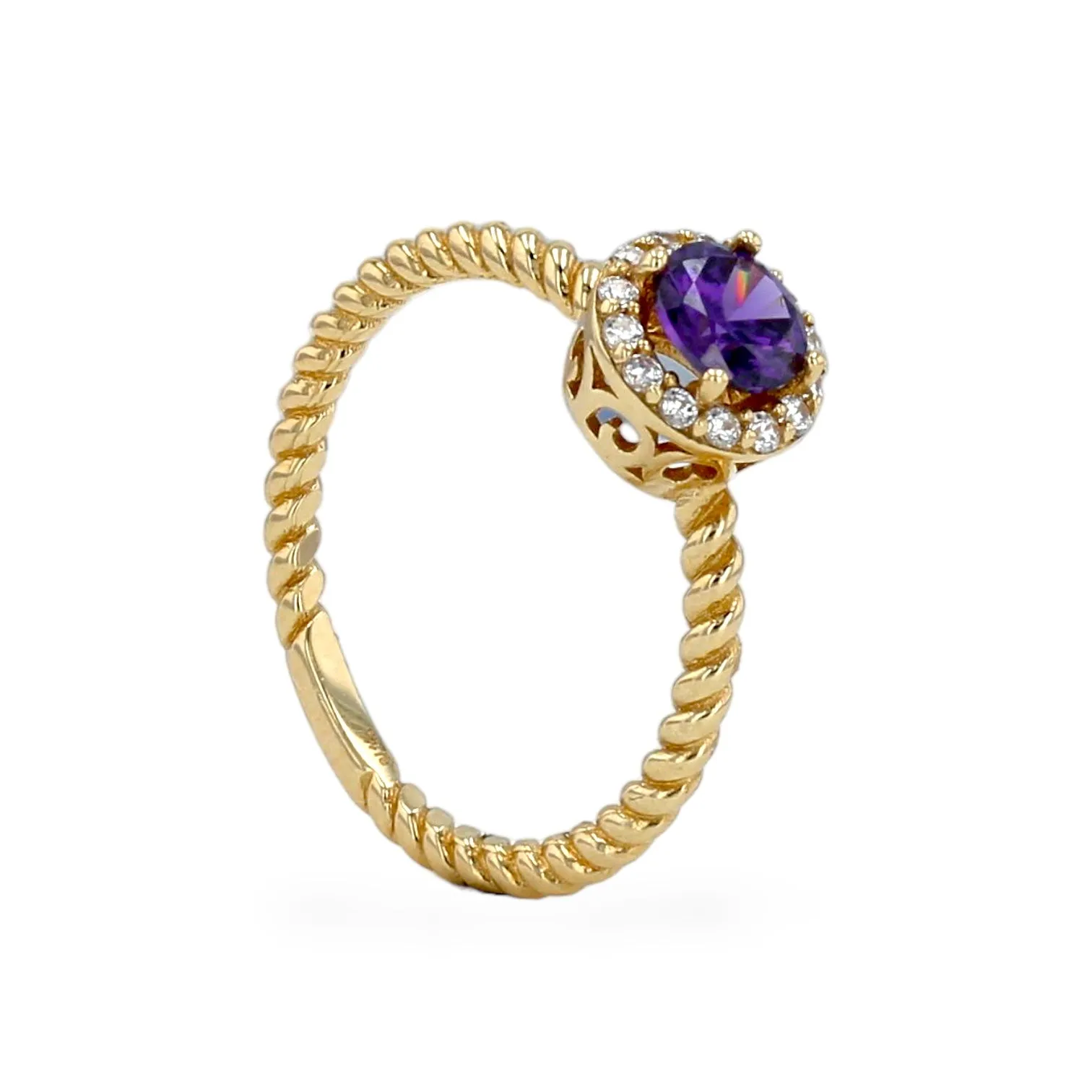 14K Yellow gold rope ring amethyst lab ring-222310