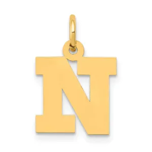 14k Yellow Gold Small Block Design Letter N Initial Pendant