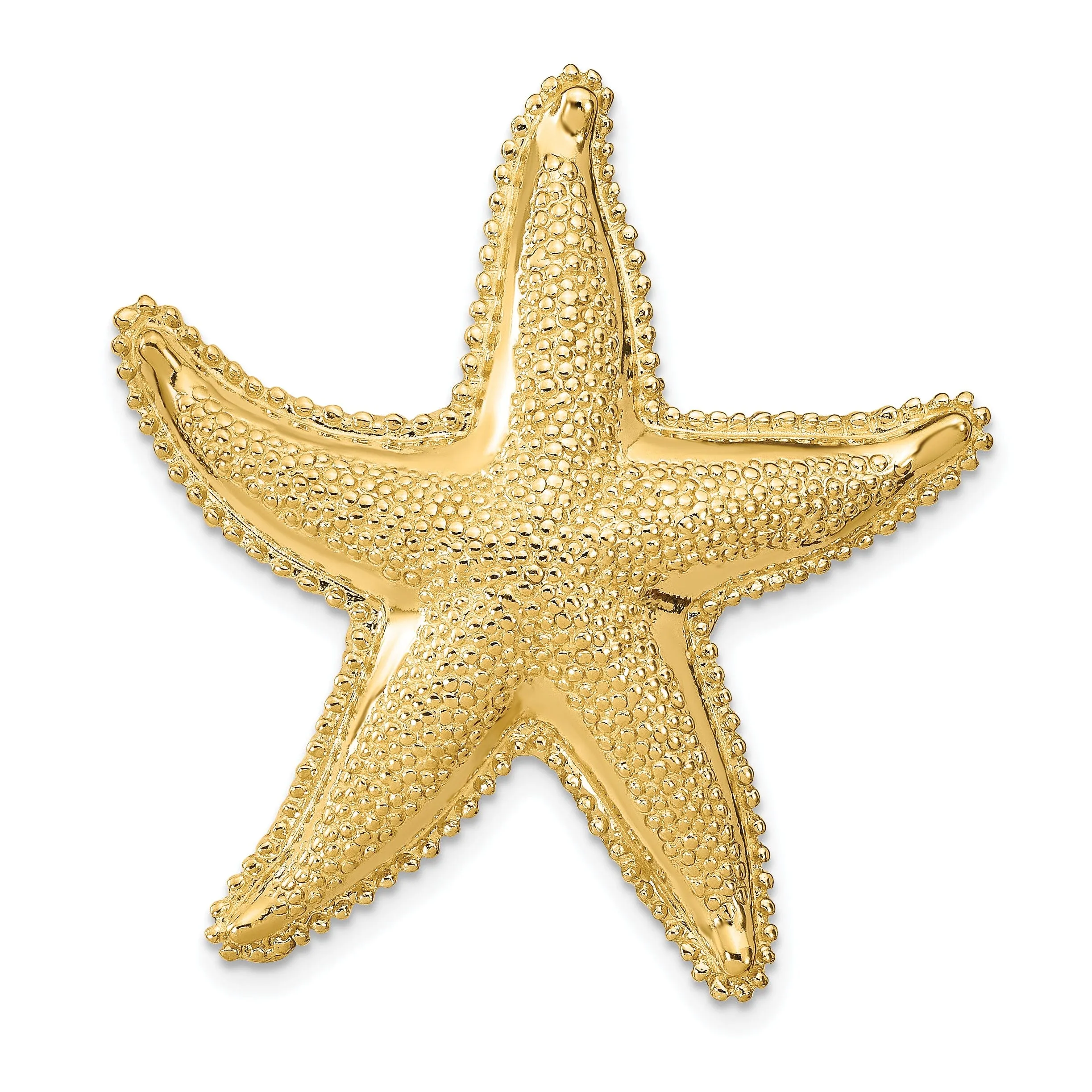 14K Yellow Gold Soild Polished Textured Finish Fits Up To 6mm and 8mm Omega Chain Starfish Slide Pendant