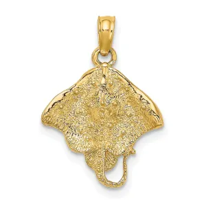 14K Yellow Gold Solid Casted Textured Polished Finish Stingray Charm Pendant