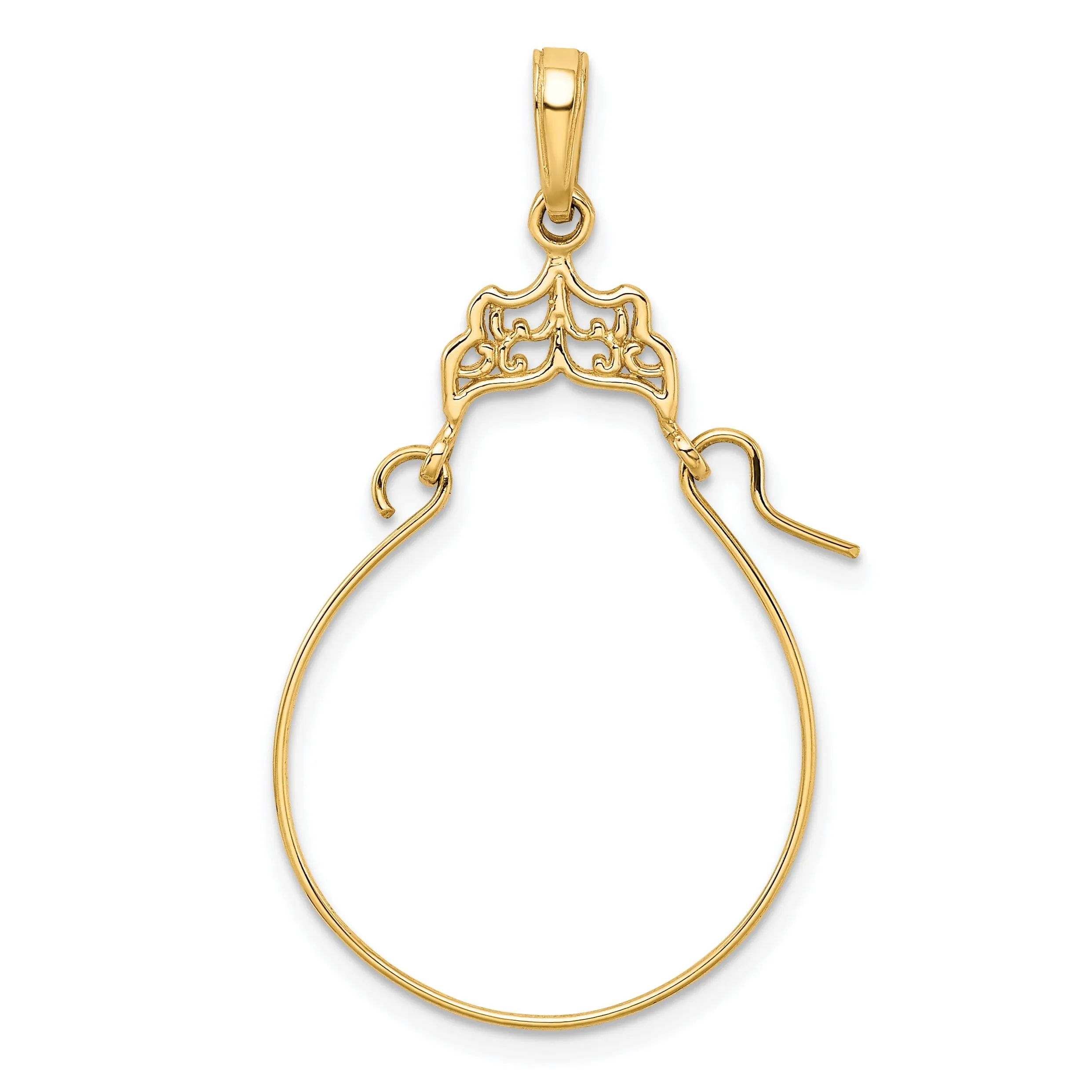 14k Yellow Gold Solid Design Filigree Charm Holder Pendant