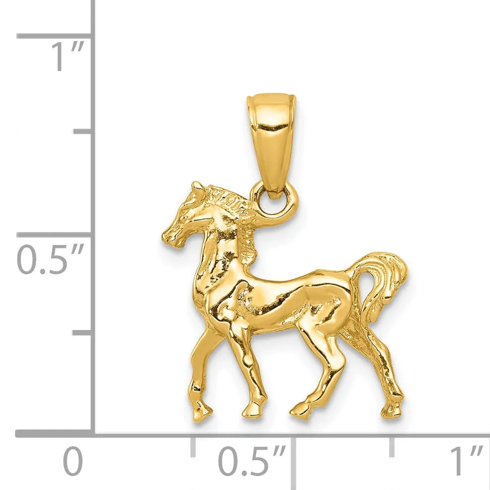 14k Yellow Gold Solid Diamond Polished Finish 3-Dimentional Unicorn Charm Pendant