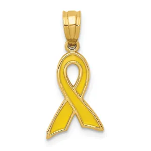 14k Yellow Gold Solid Small Size Polished Textured Yellow Enameled Finish Awareness Ribbon Charm Pendant