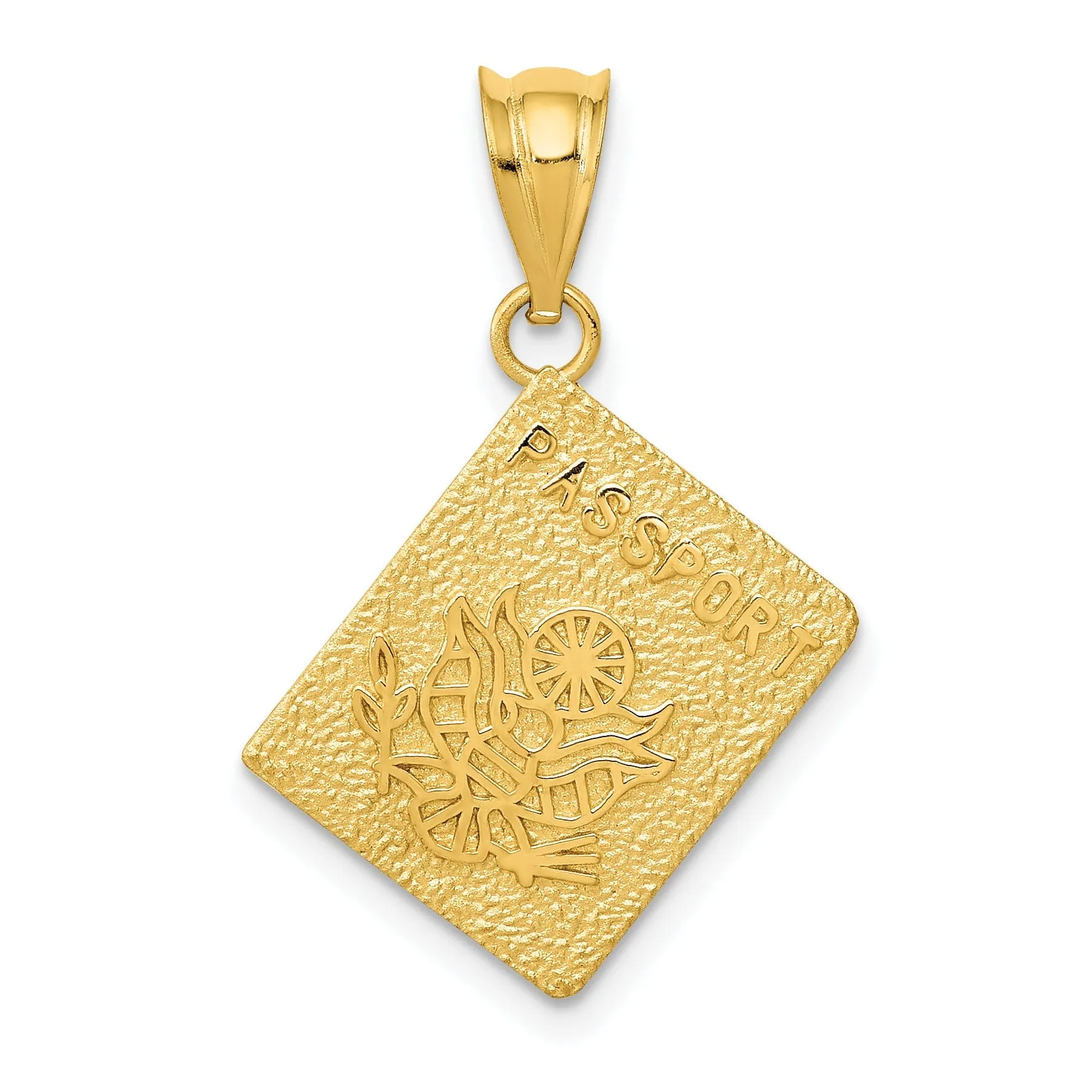 14K Yellow Gold Solid Textured Polished Finish Passport Charm Pendant